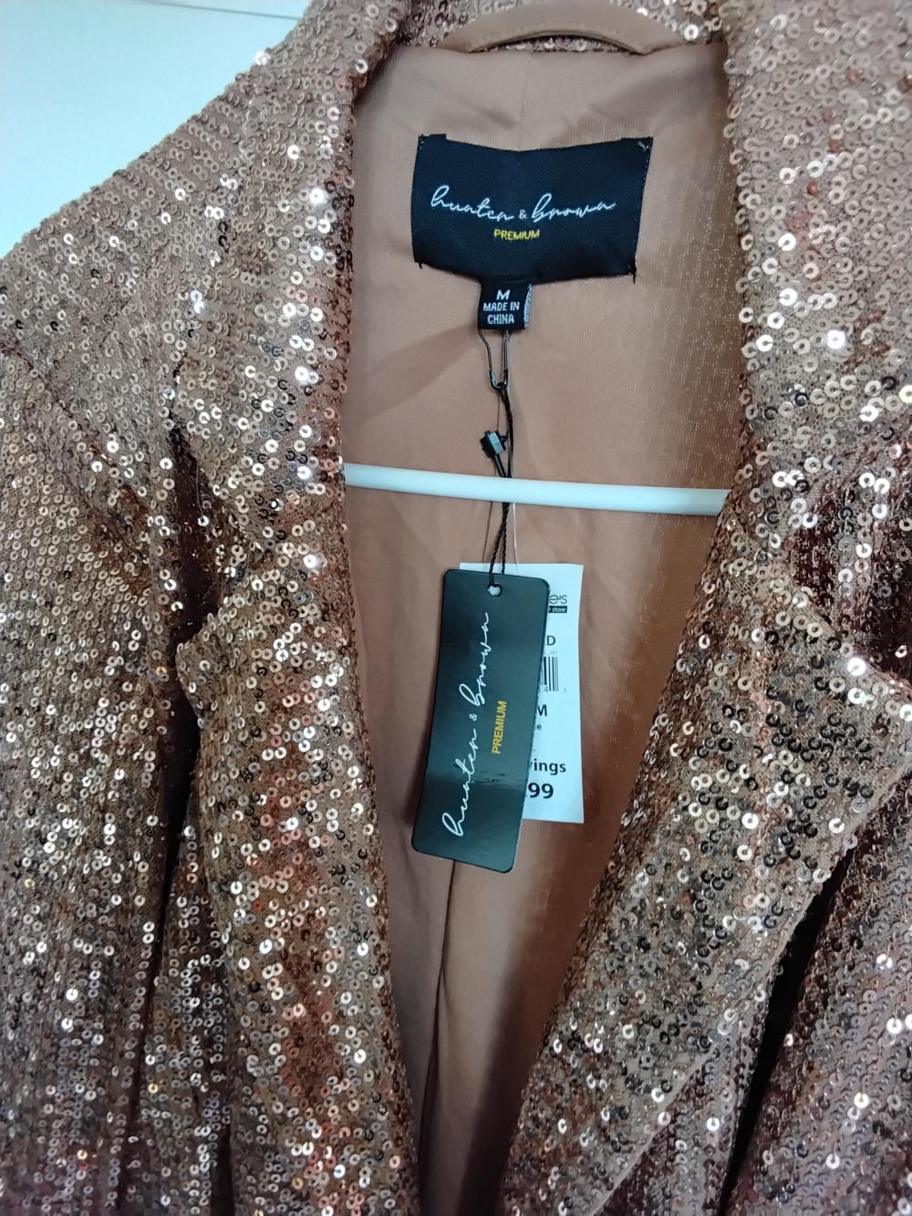 Sequin Tie-Waist Blazer Jacket in Copper - Picture 3 of 5